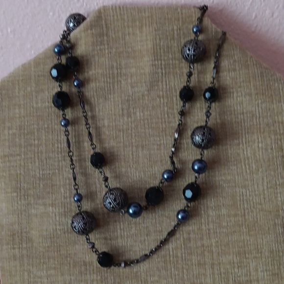 Dark Tone Metal Chain Beaded Necklace - Picture 10 of 12